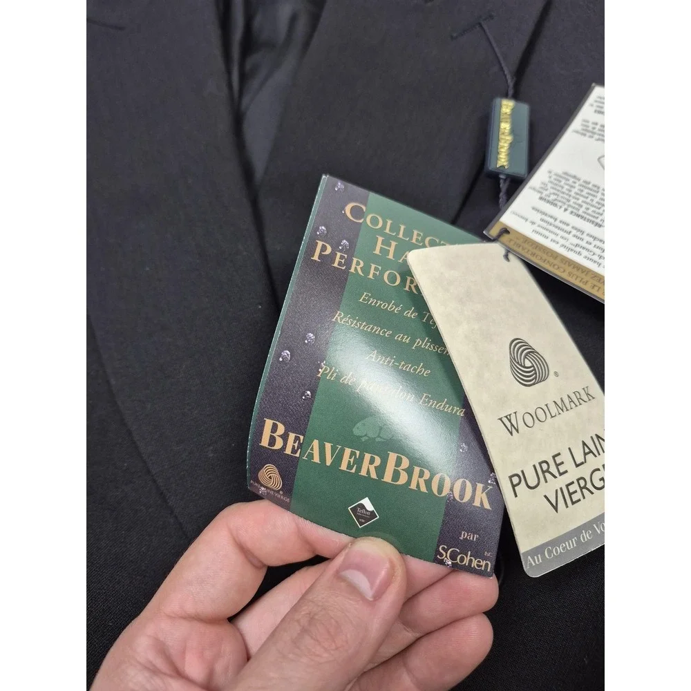 BeaverBrook Suit Mens 50 Long Black 100% Wool Double Breasted 2 Piece 45x36 NWT